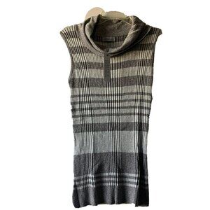 Joseph A Sweater large Pullover Sleeveless Silver Turtleneck Striped